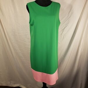 2 Hearts Green and Pink Sleeveless Shift Dress - M